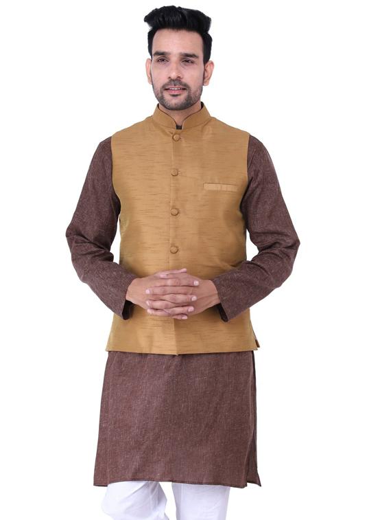 multi colored solid kurta pyjama with nehru jacket - 19702862 - Zoom Image - 0