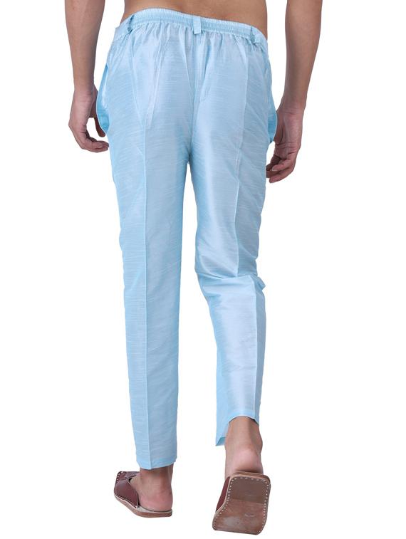 light blue silk flat front casual trousers - 19702993 - Standard Image - 3