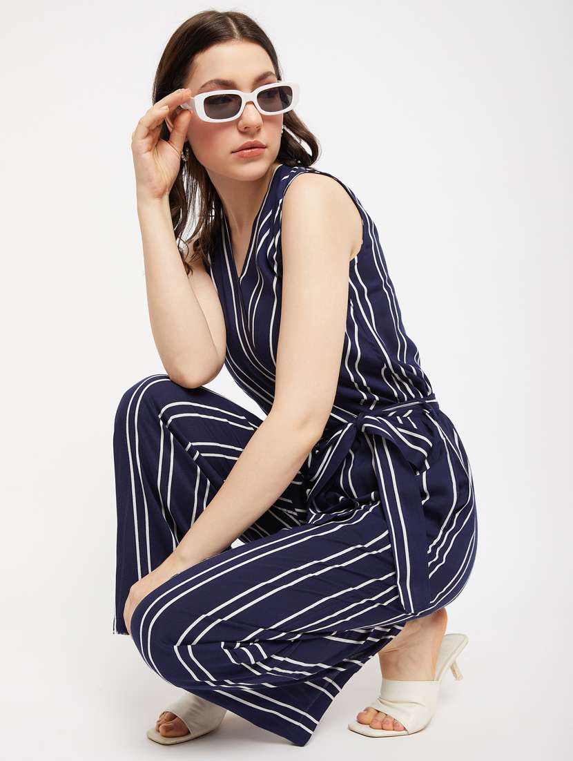 navy blue striped full leg jumpsuit - 19705484 -  Standard Image - 5