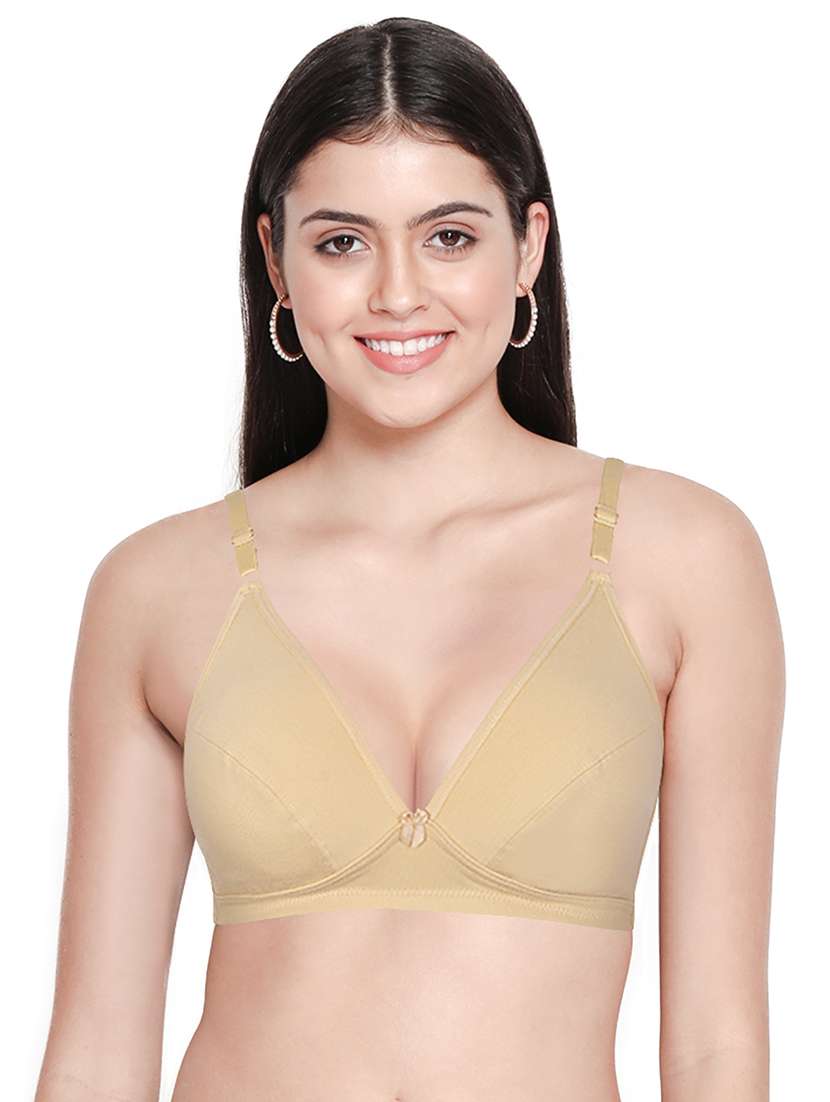 beige cotton blend plunge bra