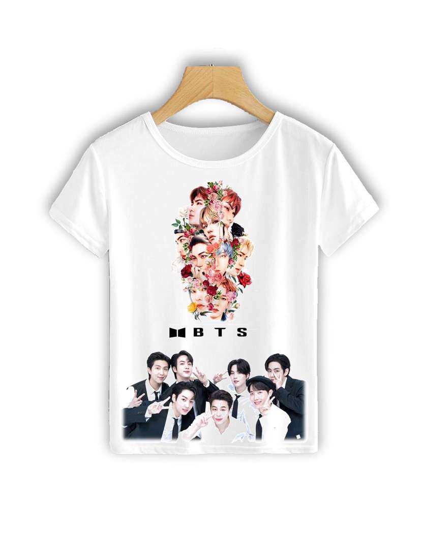 Buy online Round Neck B T S Front Print T-shirt from top wear for