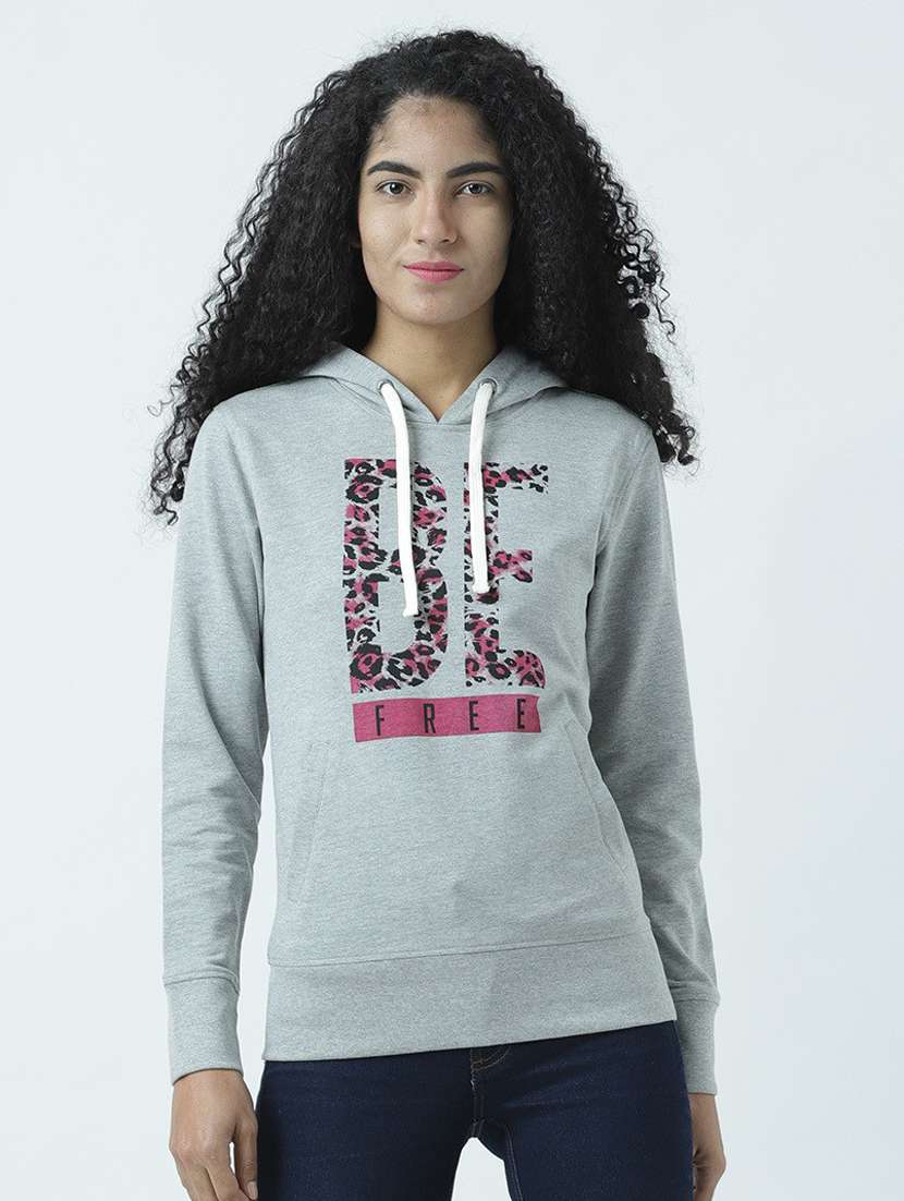 grey printed hooded sweatshirt