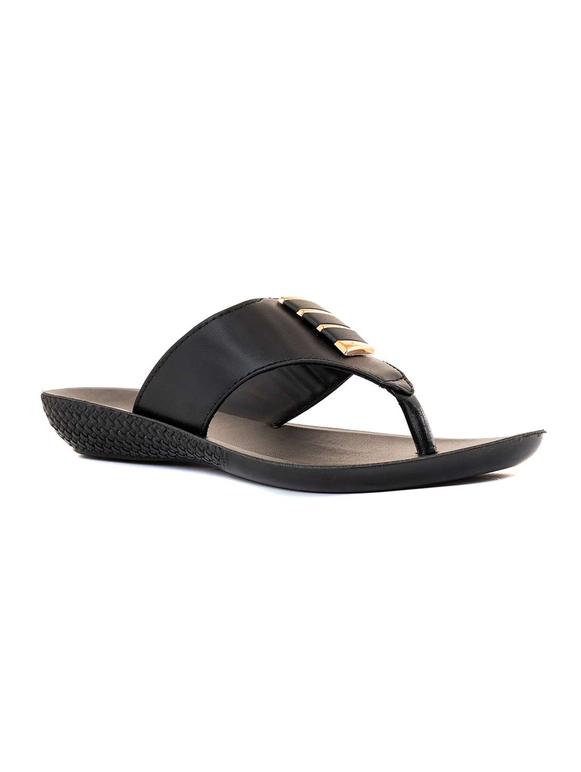 black synthetic slip on sandals