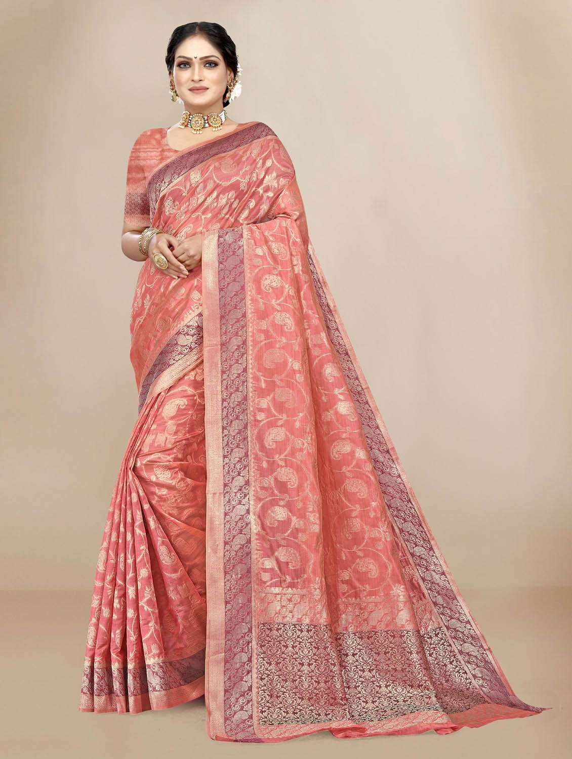 self designed woven saree with blouse - 19717846 - Zoom Image - 0
