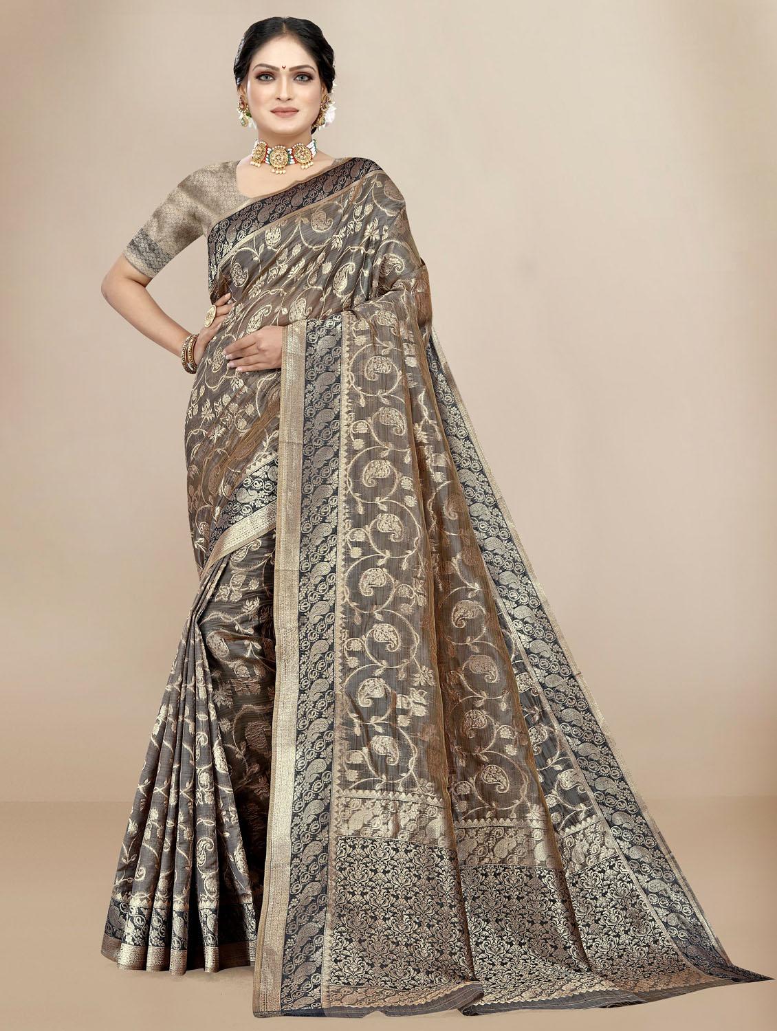 self designed woven saree with blouse - 19717847 - Zoom Image - 0