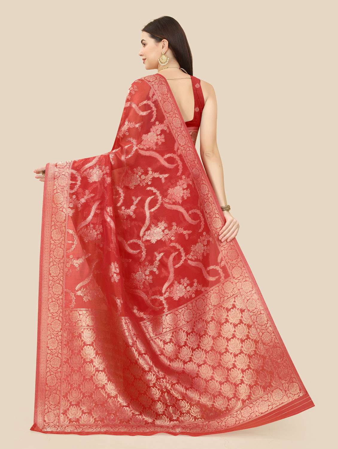 women's self design red colored saree with blouse - 19717886 -  Standard Image - 3