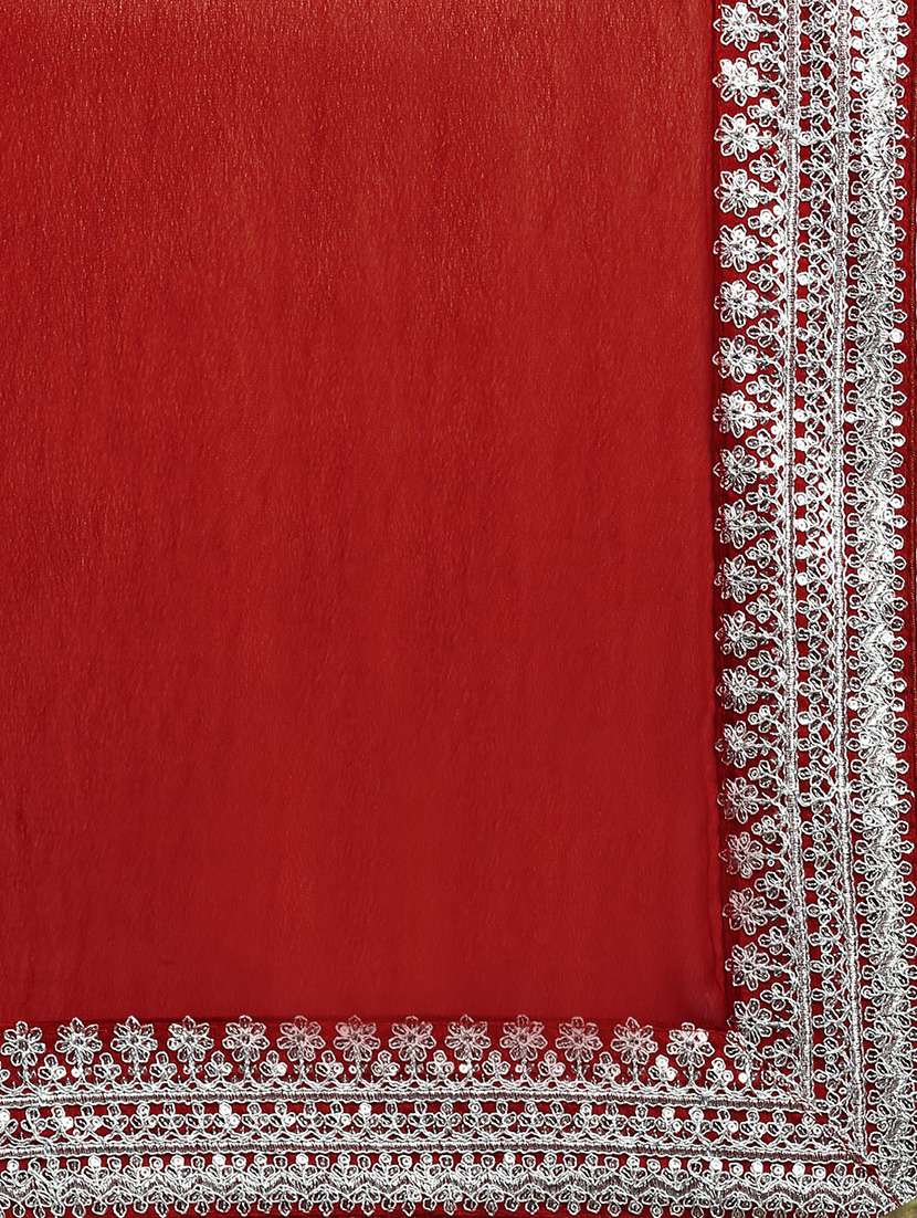 women's bordered red colored saree with blouse - 19717940 -  Standard Image - 3