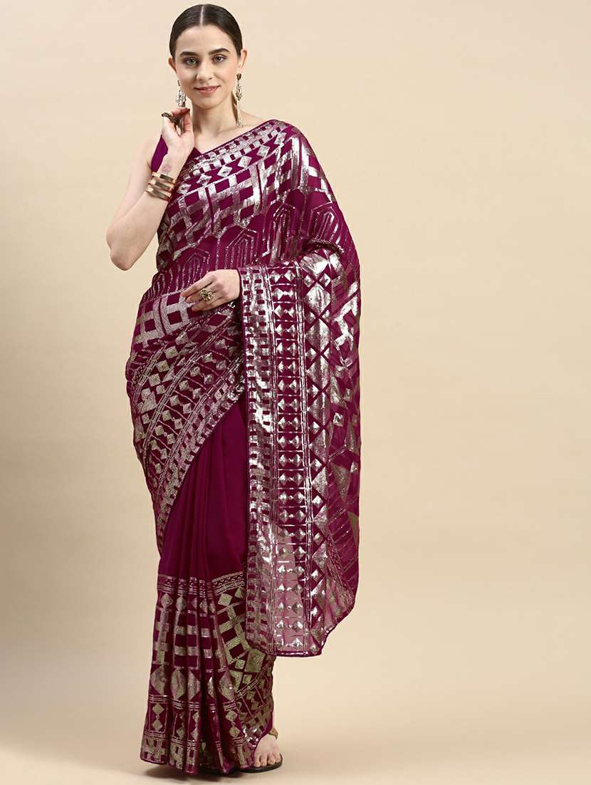 women's self design magenta colored saree with blouse