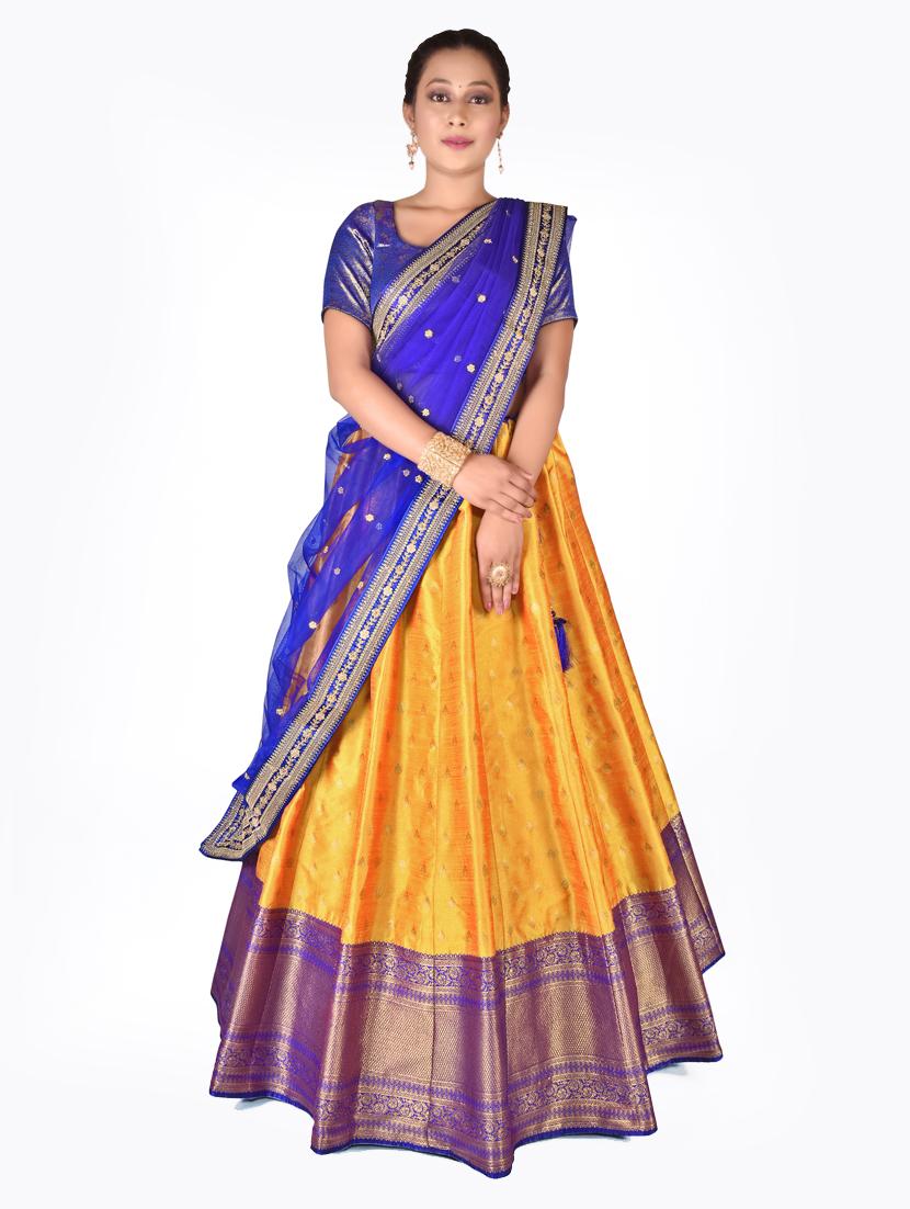 yellow self design lehenga saree - 19717998 - Zoom Image - 0