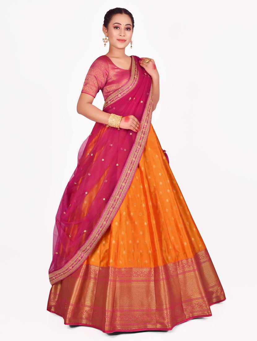 orange self design lehenga saree - 19717999 - Zoom Image - 0