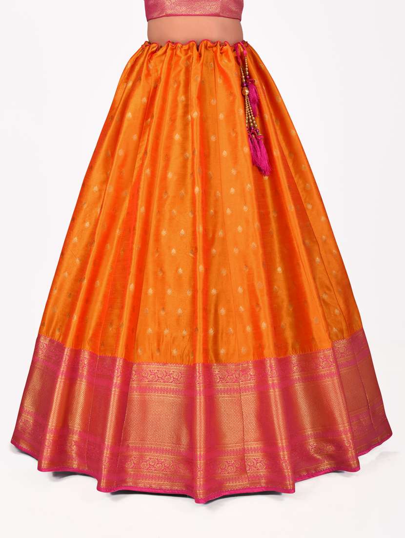 orange self design lehenga saree - 19717999 - Standard Image - 3