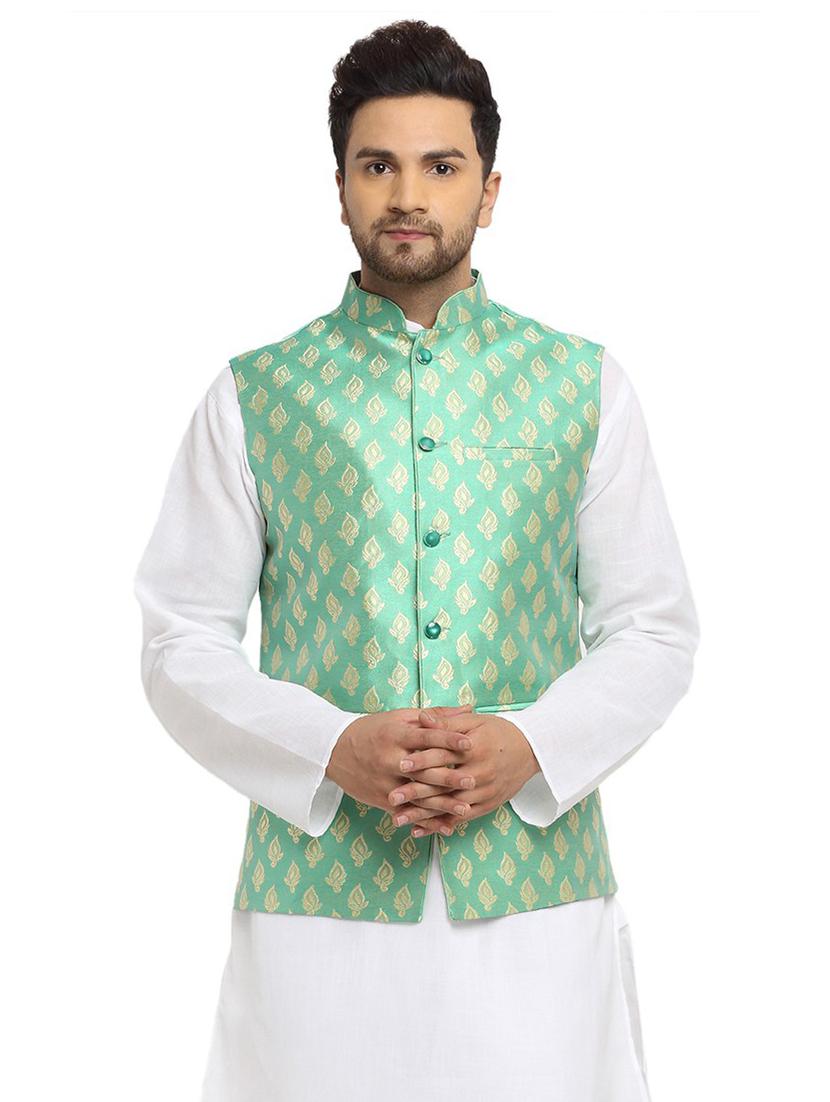 men mandarin collar woven nehru jacket - 19718180 - Zoom Image - 0