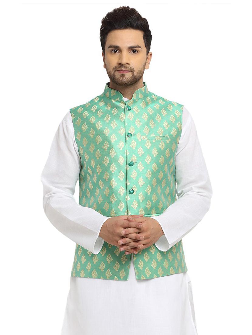 men mandarin collar woven nehru jacket - 19718181 - Zoom Image - 0