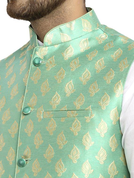 men mandarin collar woven nehru jacket - 19718181 - Standard Image - 3