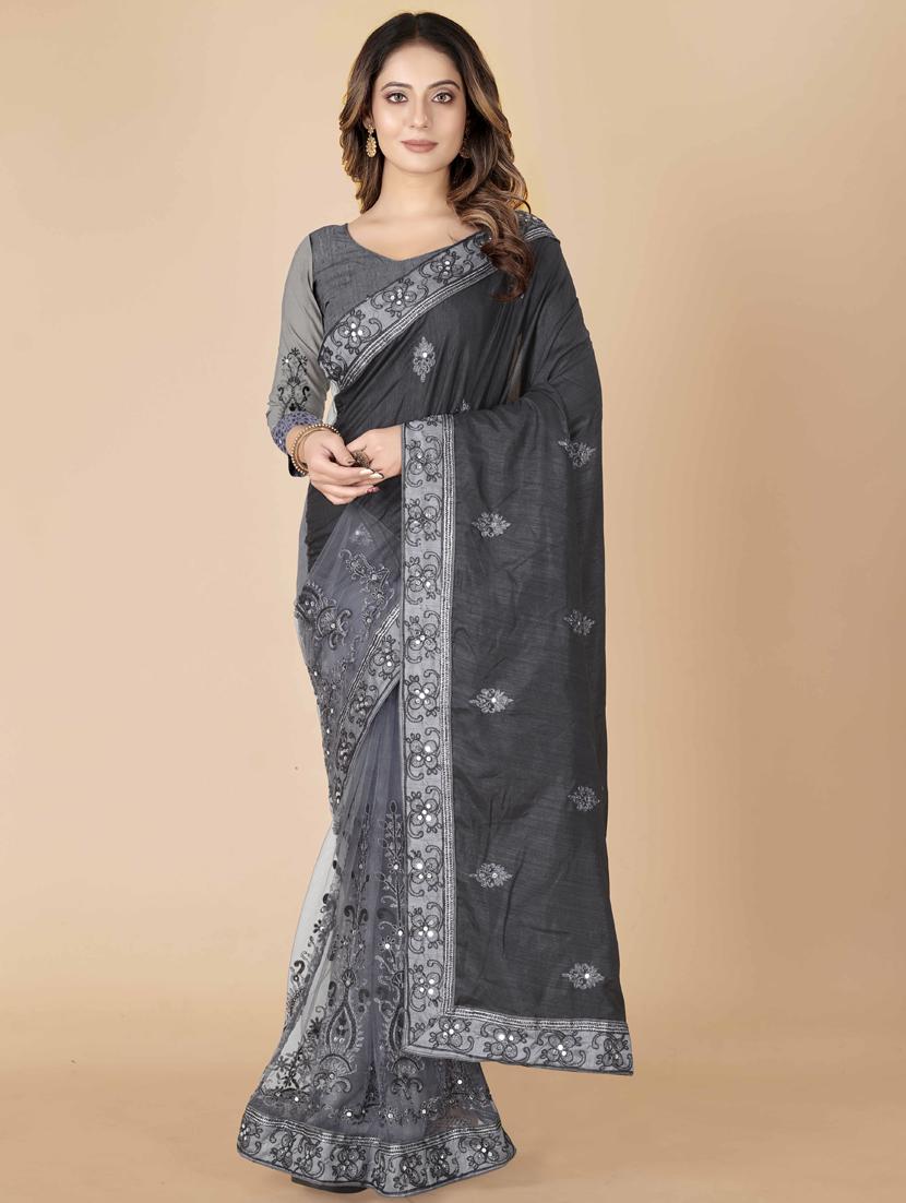 self designed embroidered woven saree with blouse - 19718488 - Zoom Image - 0