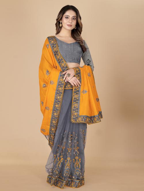 self designed half and half embroidered saree with blouse - 19718489 - Standard Image - 0