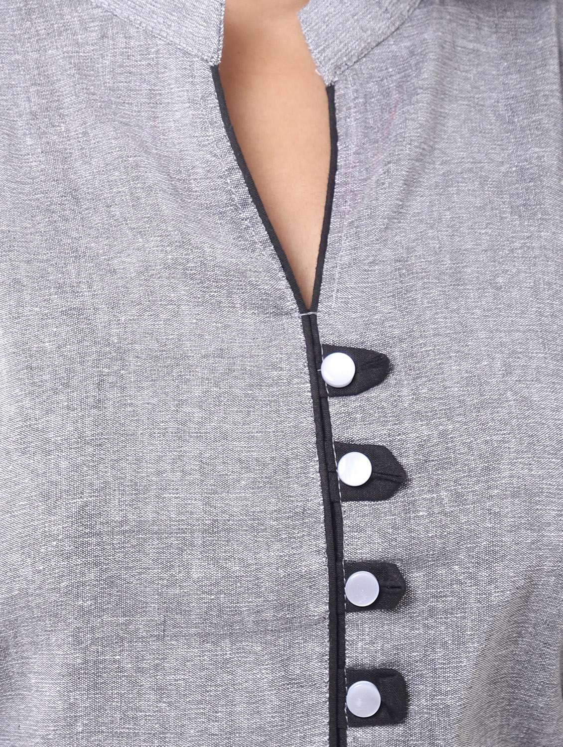 grey solid mandarin neck straight kurta - 19718735 -  Standard Image - 3