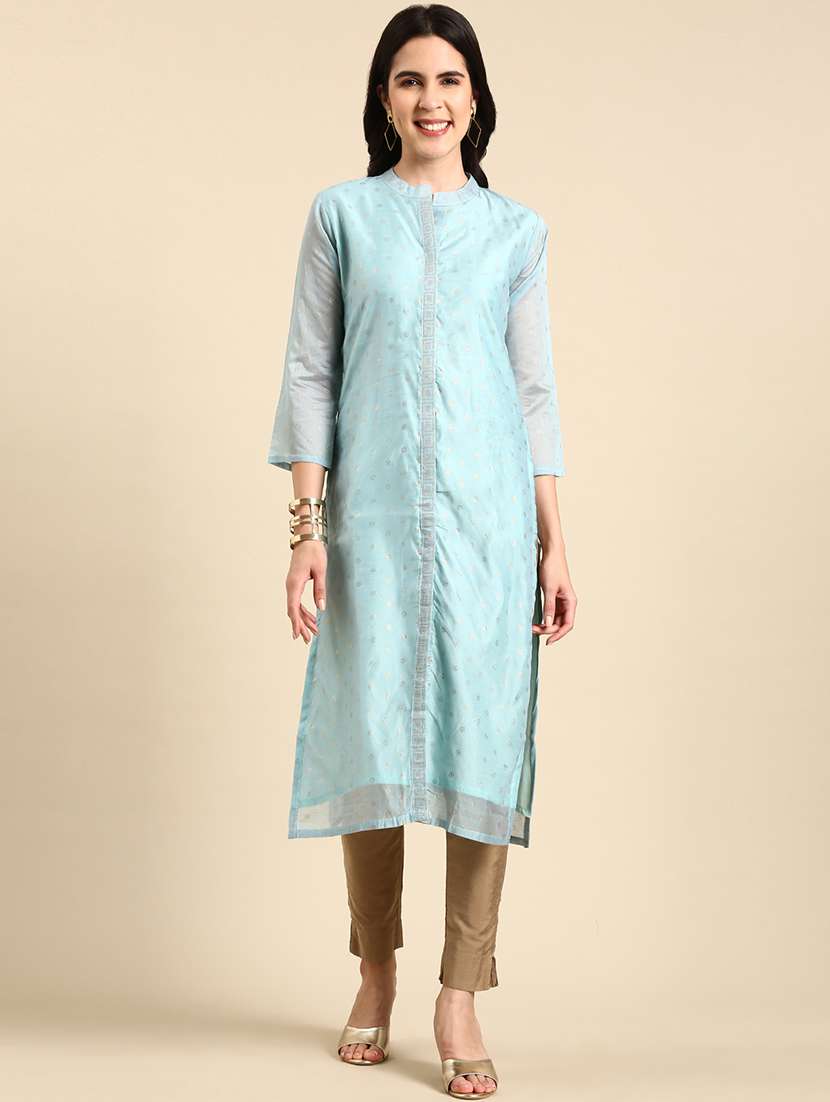 mandarin neck solid front slit kurta