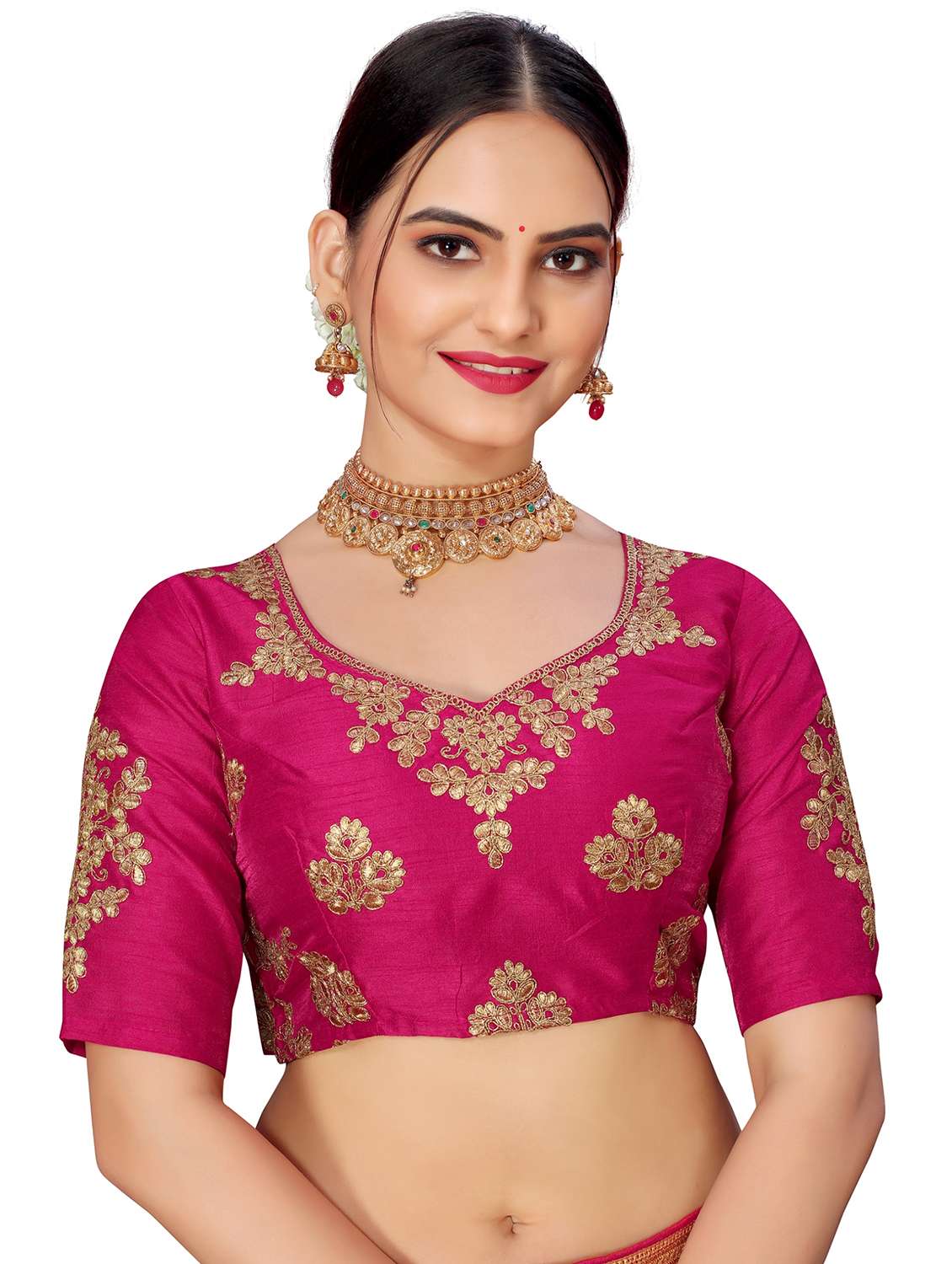 women's solid with work pink colored saree - 19719679 -  Standard Image - 3