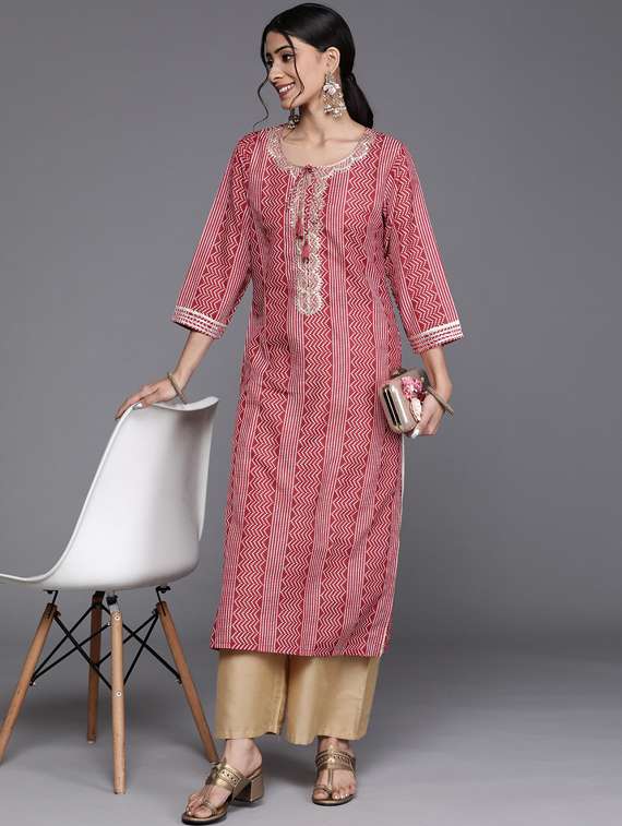printed key hole neck straight kurta - 19722815 - Standard Image - 3