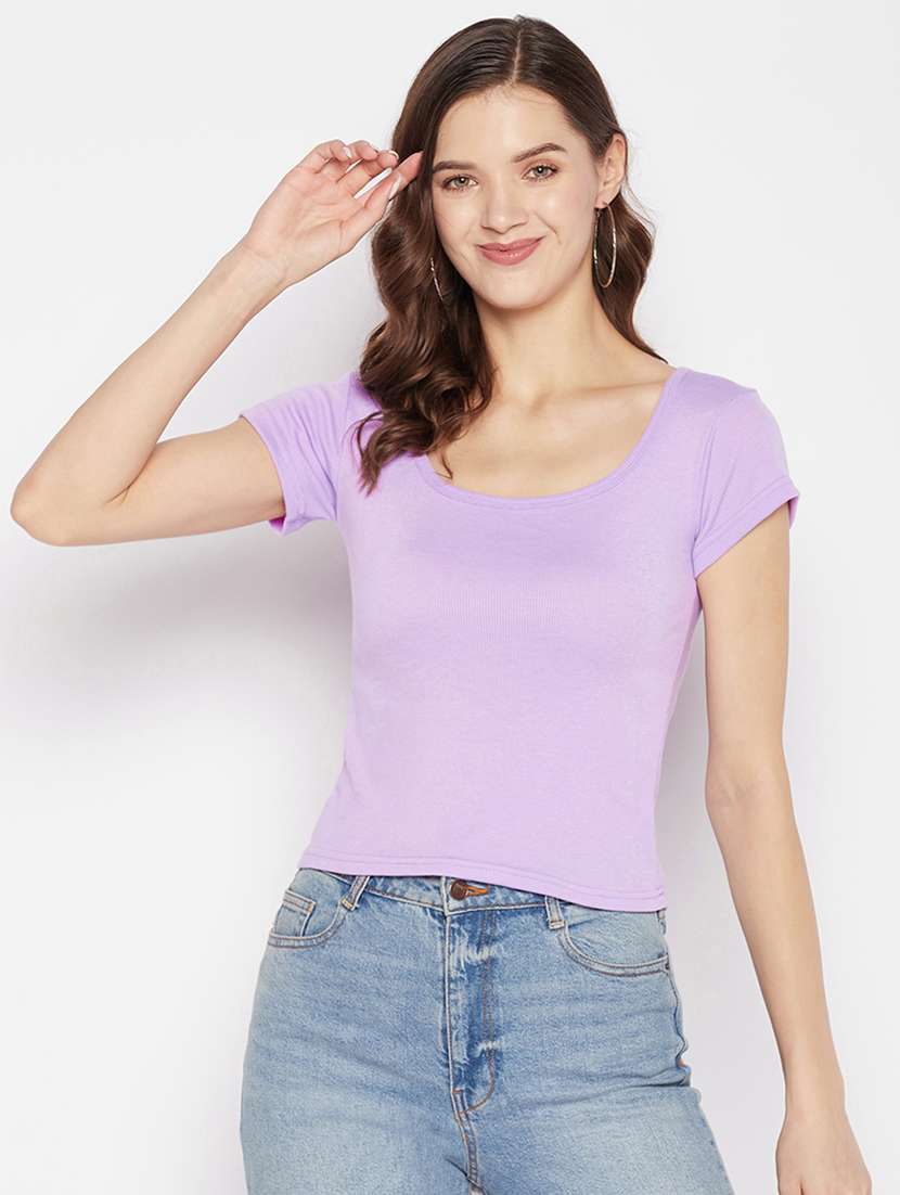 women's crop scoop neck top