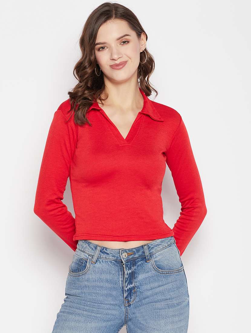 women's crop collared top
