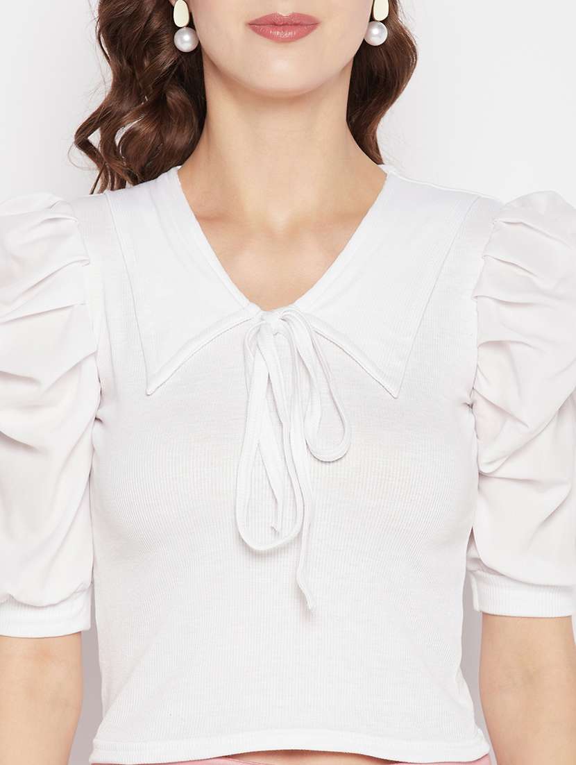 women's white v neck top - 19723864 - Standard Image - 5