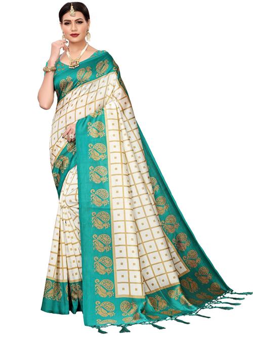 check printed saree with blouse - 19726474 - Standard Image - 0