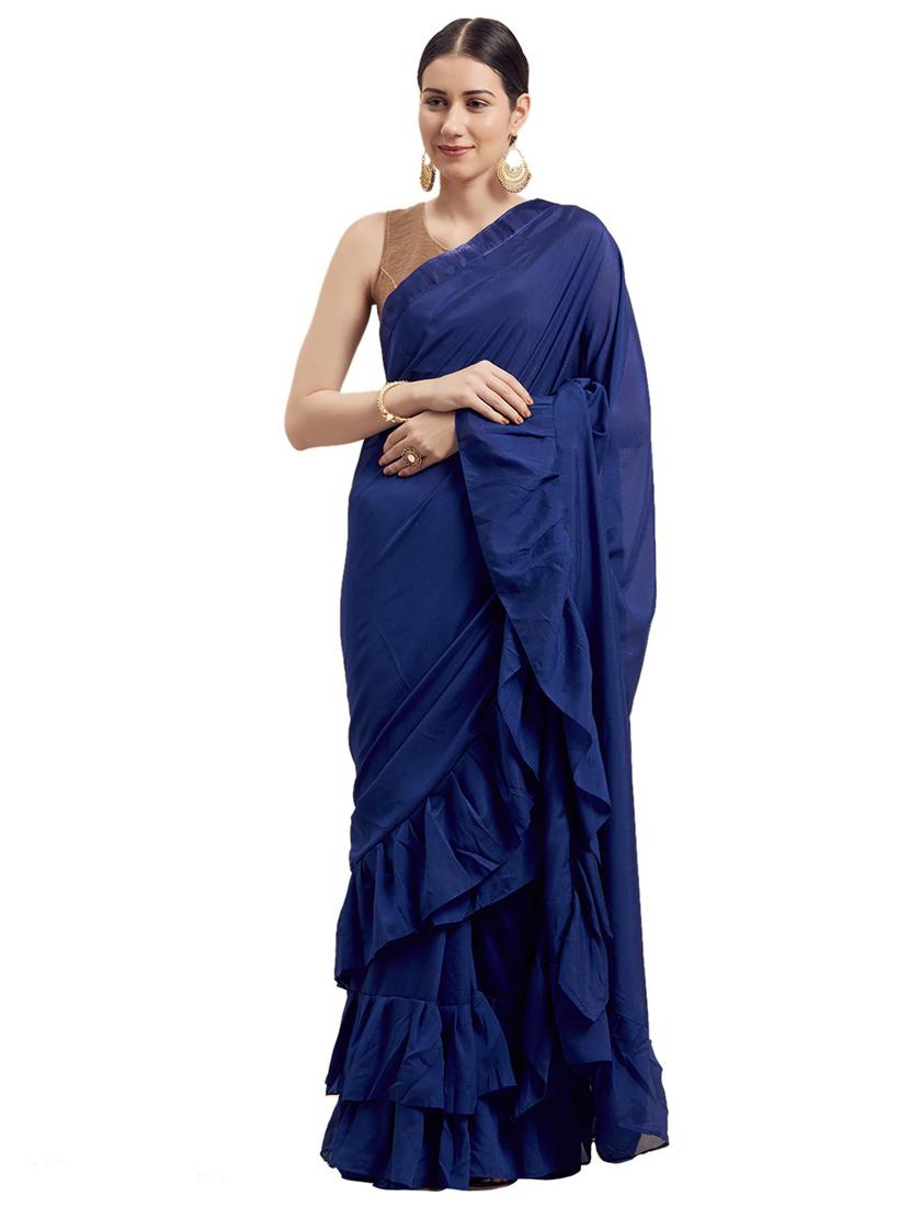 ruffled plain sareee with blouse - 19726557 - Zoom Image - 0