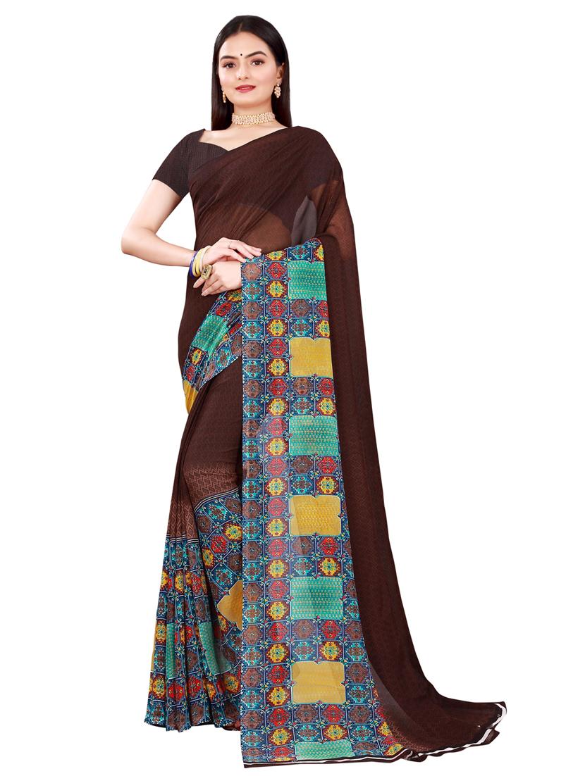 women's printed brown colored saree with blouse - 19727279 - Zoom Image - 0