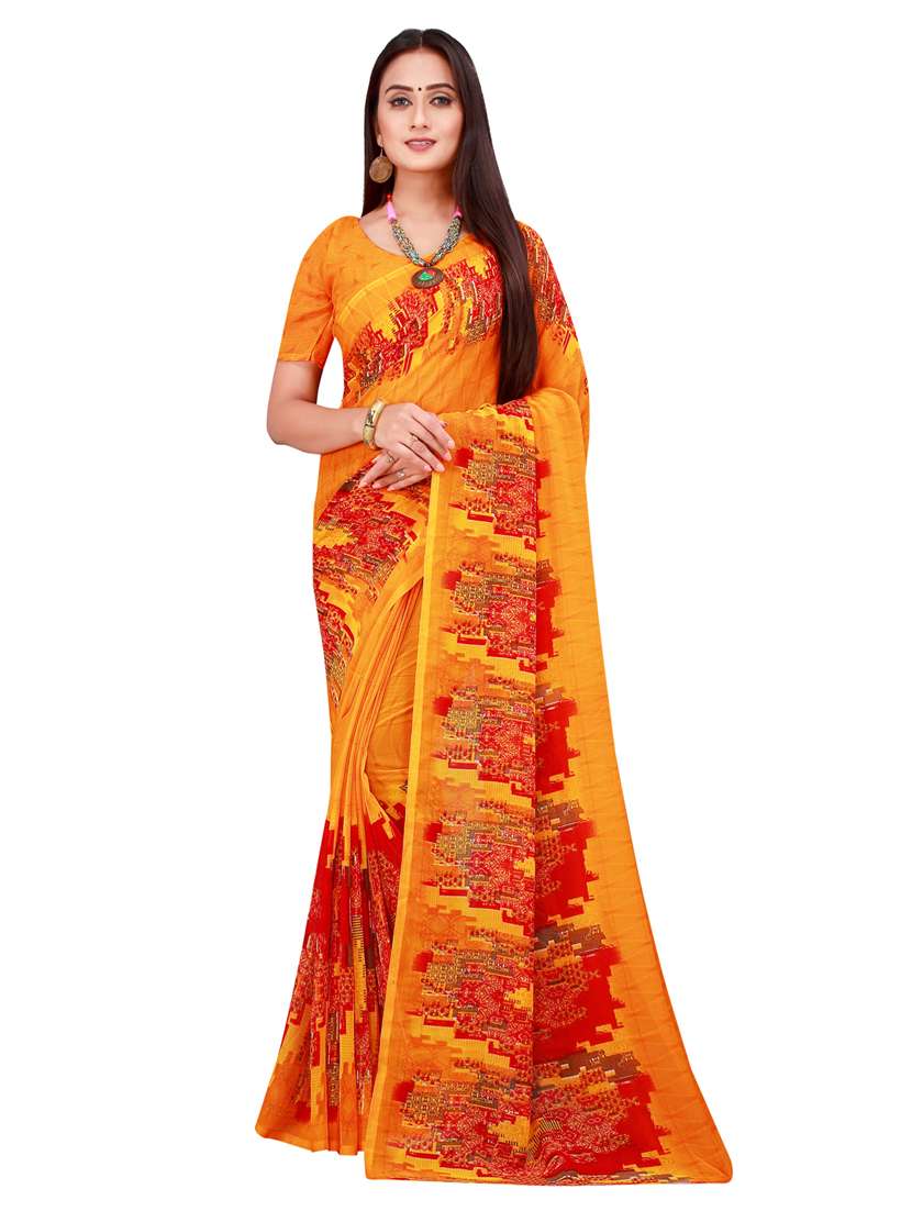 yellow printed georgette saree with blouse - 19727283 -  Zoom Image - 0