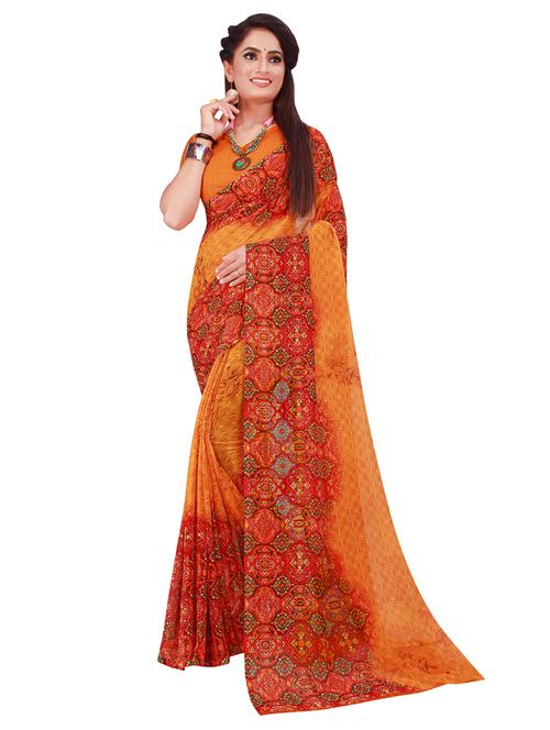 orange printed georgette saree with blouse - 19727288 - Standard Image - 0