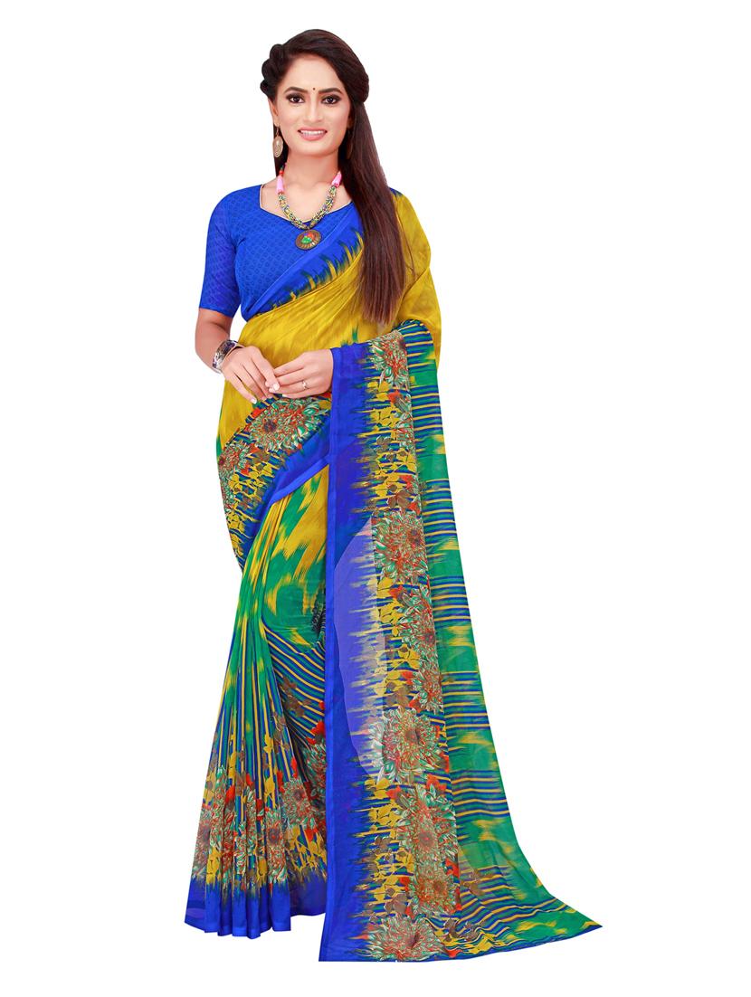 women's printed multi colored saree with blouse