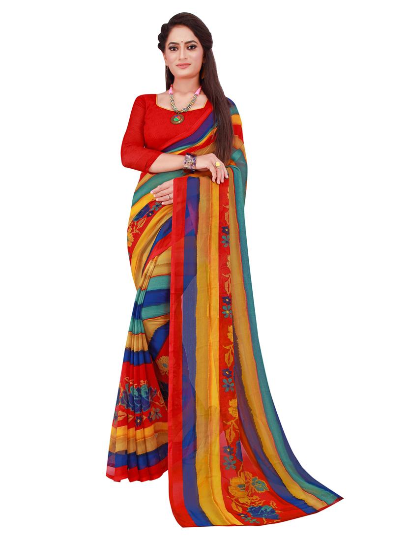 women's printed multi colored saree with blouse