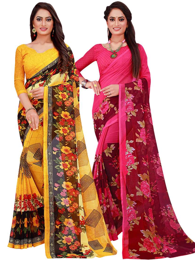 self designed printed saree set with blouse