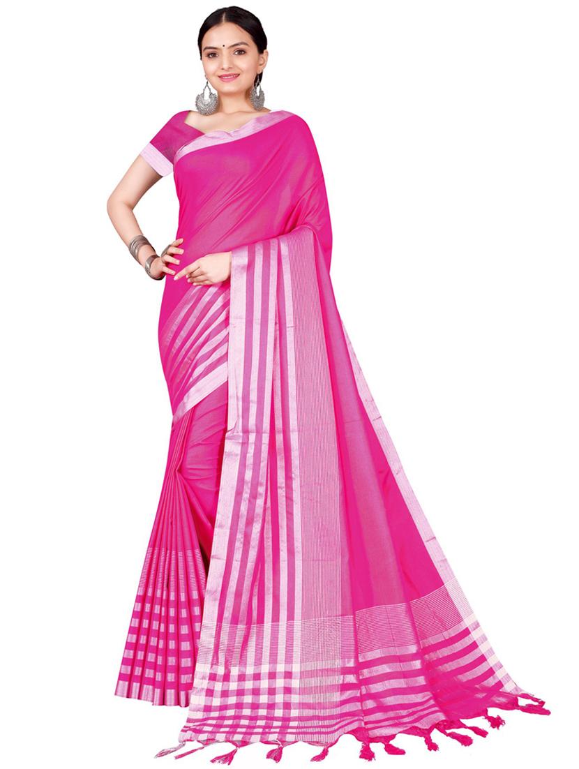contrast bordered printed saree with blouse - 19727640 - Zoom Image - 0