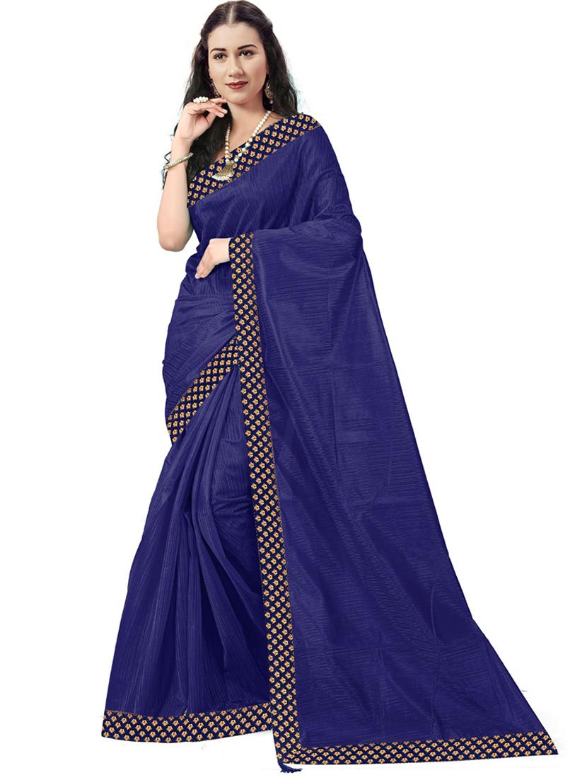 contrast bordered plain saree with blouse - 19727921 - Zoom Image - 0