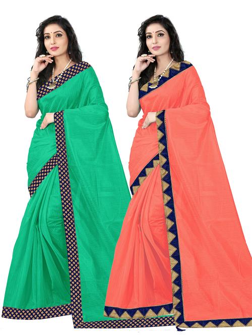contrast bordered plain saree set with blouse - 19727930 -  Standard Image - 0