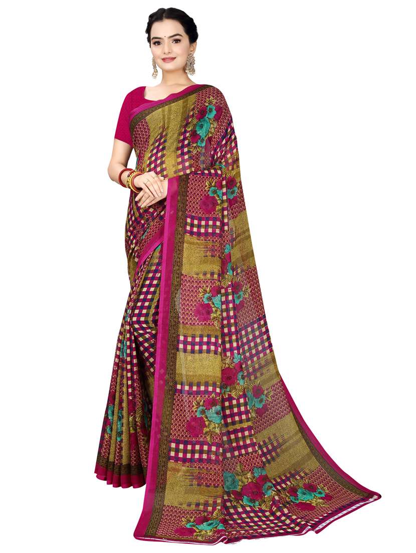 women's floral purple colored saree with blouse - 19728615 - Zoom Image - 0