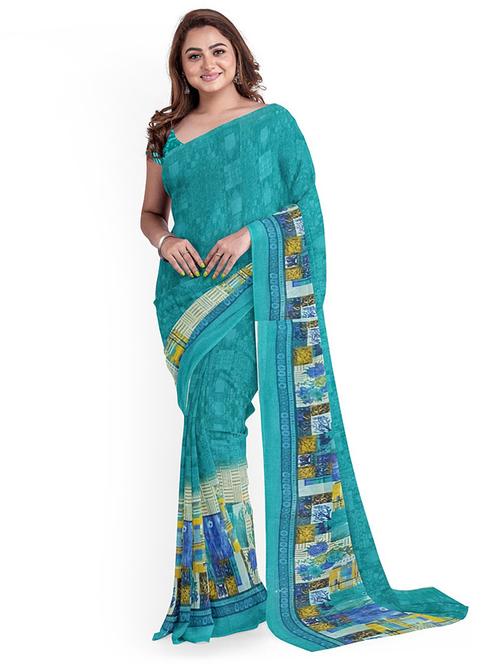 women's self design aqua blue colored saree with blouse - 19728646 -  Standard Image - 0
