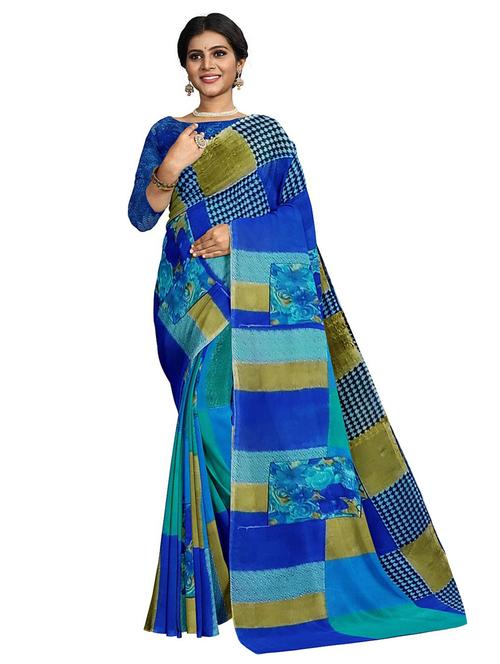 women's self design blue colored saree with blouse - 19728690 -  Standard Image - 0