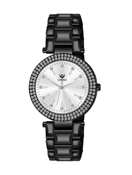 lorenz black analogue women's watch with stone studd & metallic strap | as-130a