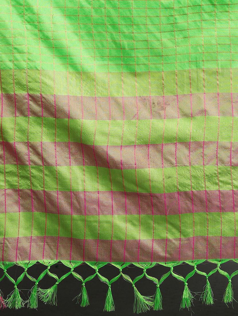 women's checks green colored saree with blouse - 19733784 - Standard Image - 3
