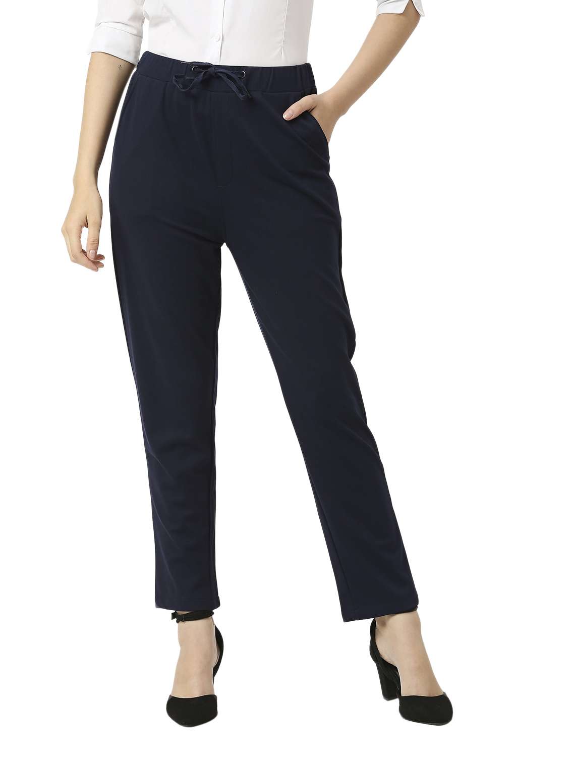 solid cotton lycra flat front trouser