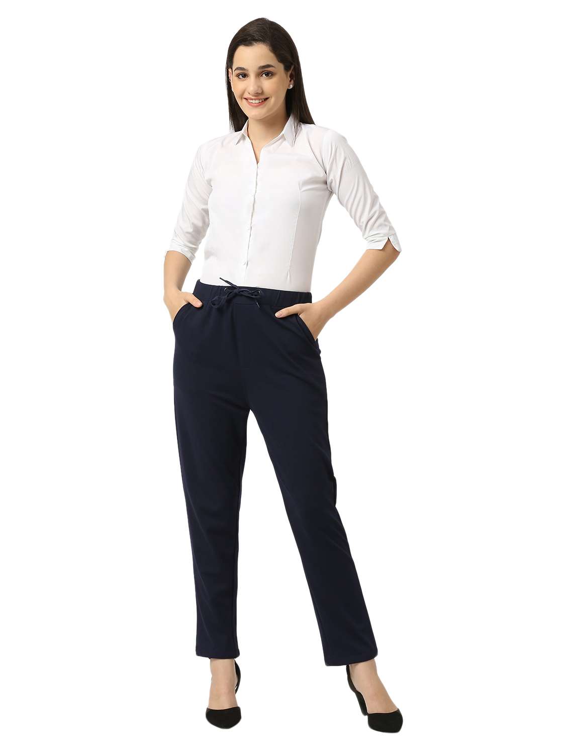 solid cotton lycra flat front trouser - 19734386 -  Standard Image - 5