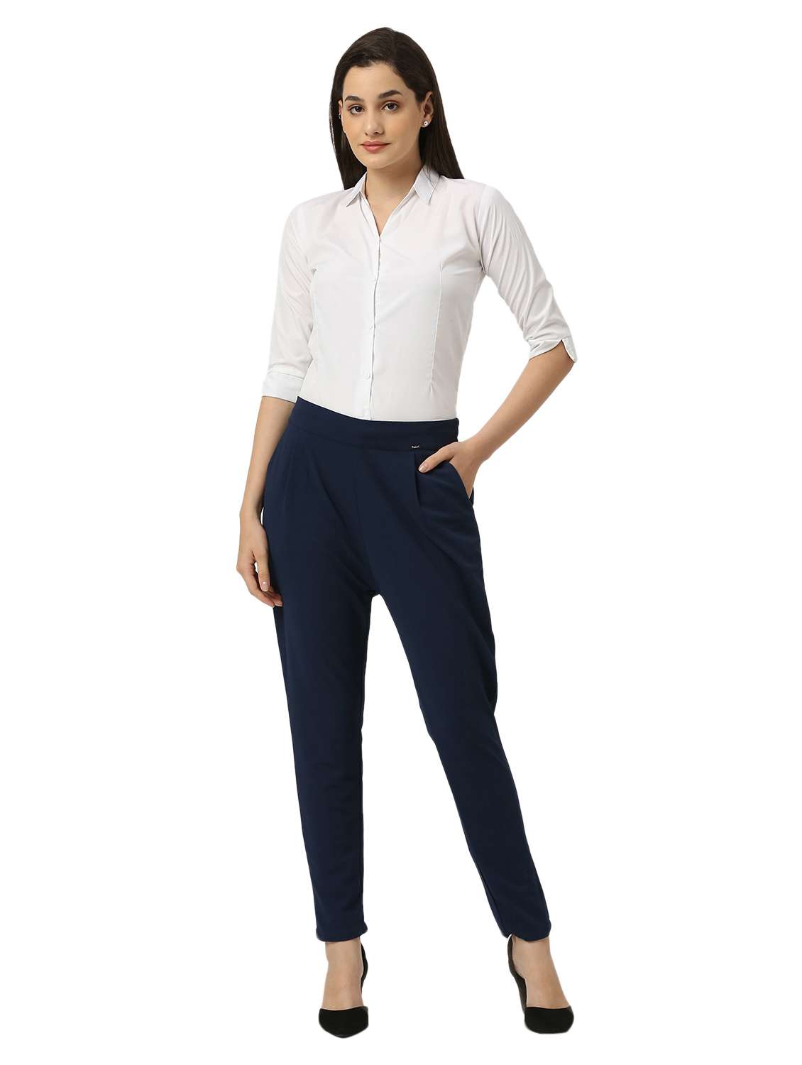 solid cotton lycra flat front trouser - 19734389 -  Standard Image - 5