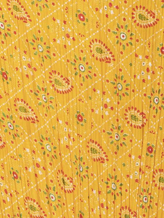 yellow crinkled printed dupatta with fringes - 19734467 -  Standard Image - 3