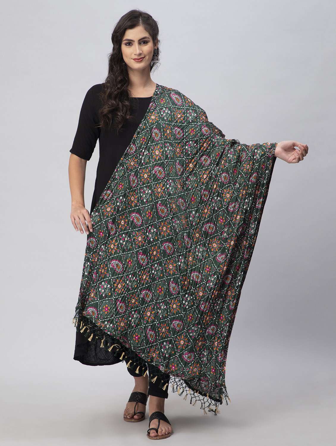 green silk blend dupatta