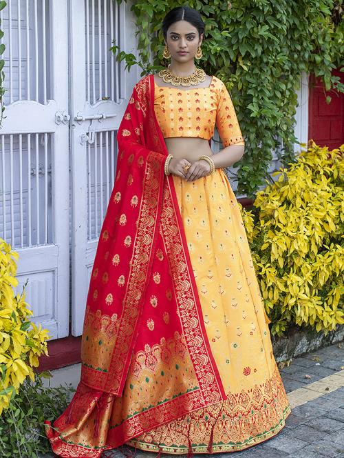 self design semi-stitched lehenga choli set with dupatta - 19736438 - Standard Image - 0