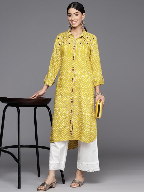yellow rayon straight kurta - 19737207 - Standard Image - 3